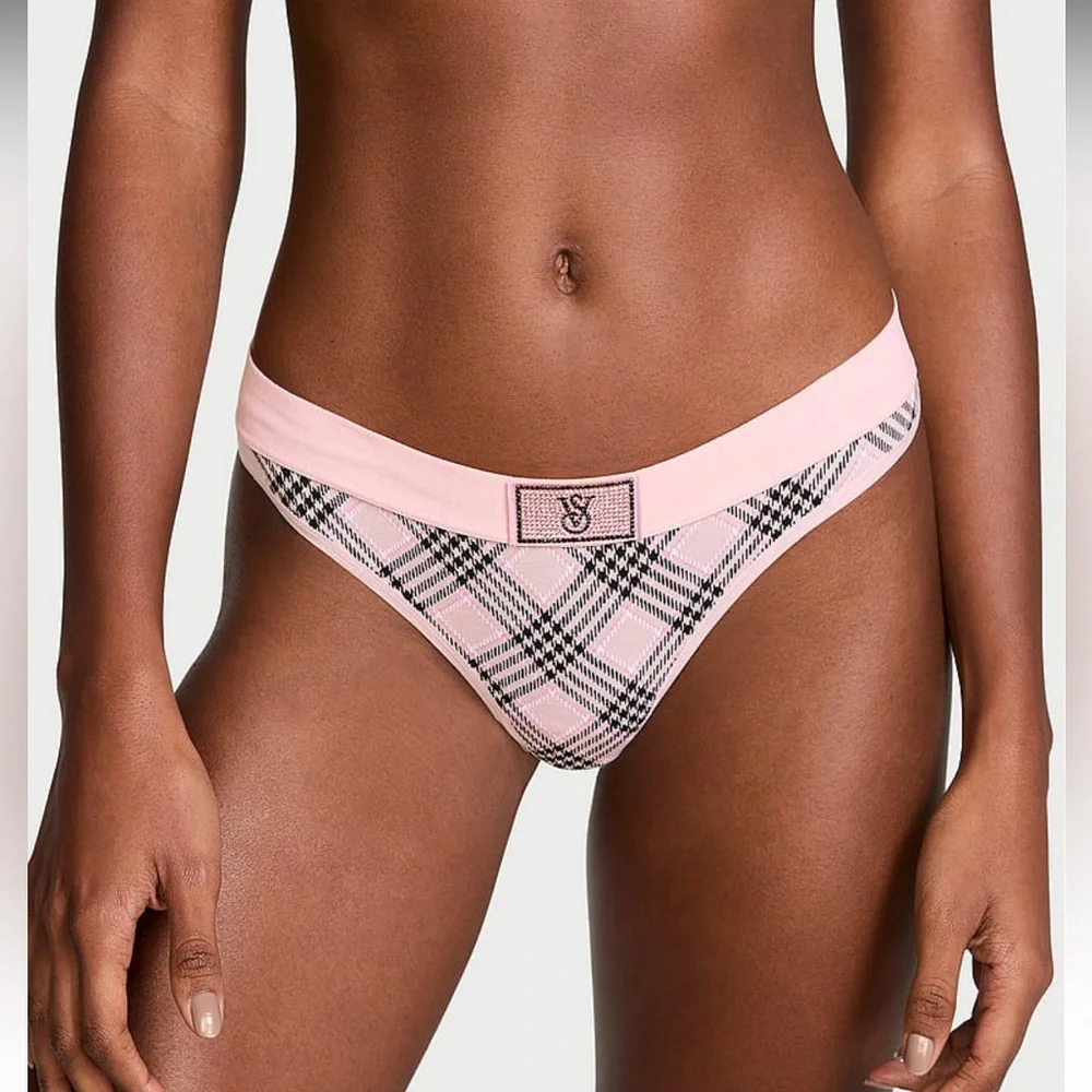 Victorias Secret Logo Cotton Shine Patch Thong Panty Underwear. NWT - Picture 2 of 11